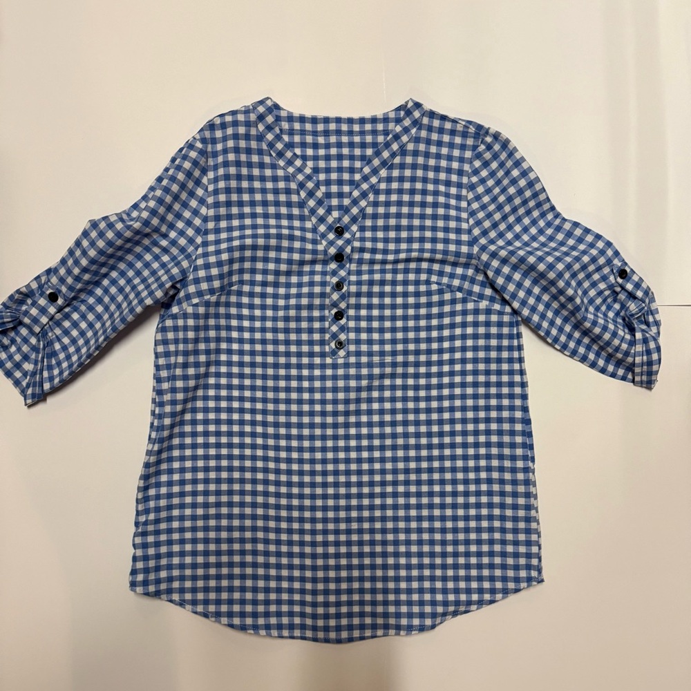 Women's Blue Checkered Button Down Shirt